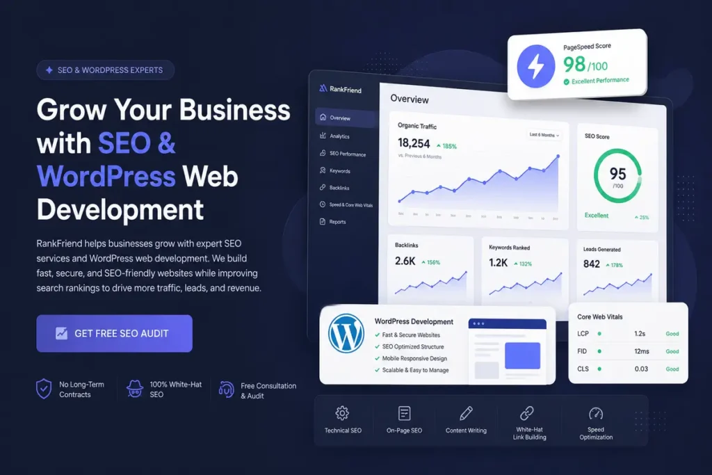 rankfriend seo wordpress web development dashboard